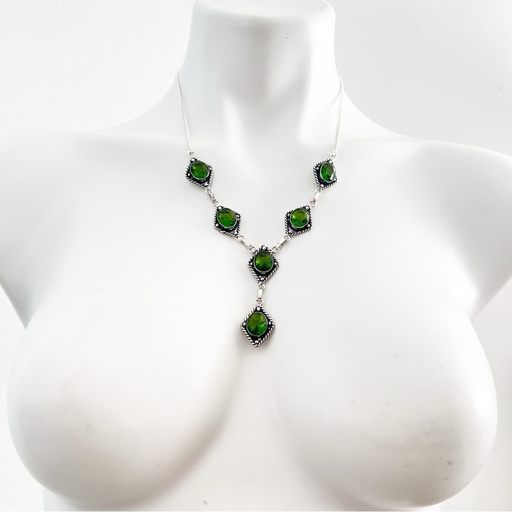 925 Sterling Silver Peridot Necklace lariat Gemstone Womens Jewelry